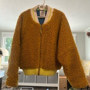 Urban Outfitters Cozy Mustard Teddy Bomber Jacket - Size Large